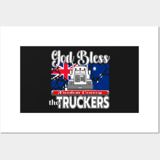 GOD BLESS THE TRUCKERS - THANK YOU, TRUCKERS - AUSTRALIA FLAG WITH HEARTS - FREEDOM CONVOY CANBERRA - WHITE LETTER DESIGN Posters and Art